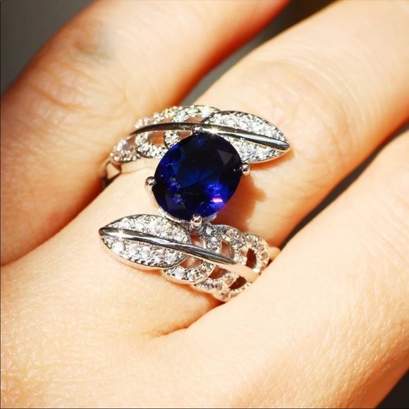 New Hot Silver Marquise Cut Women’s Sapphire Ring - Picture 2 of 2